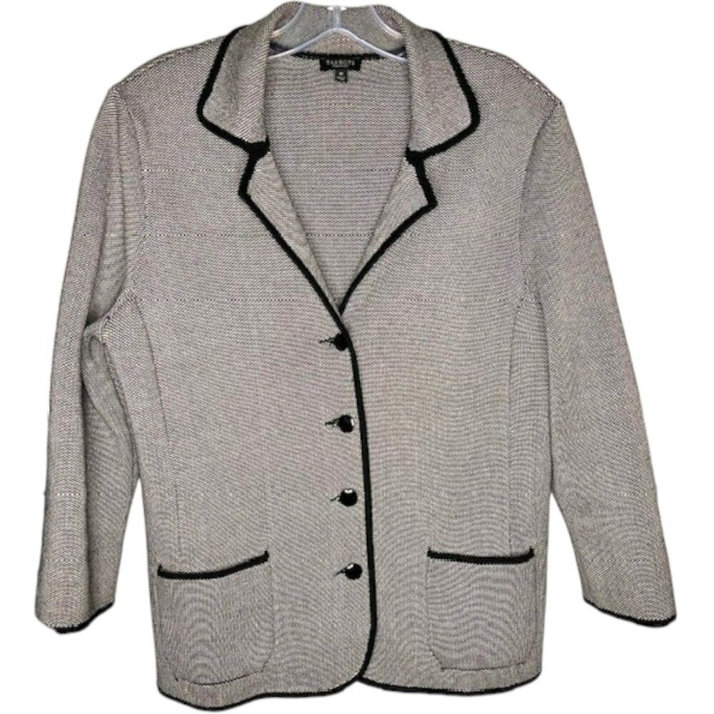Talbots Silk/Cotton Blend Knit Blazer  - Black & White - M